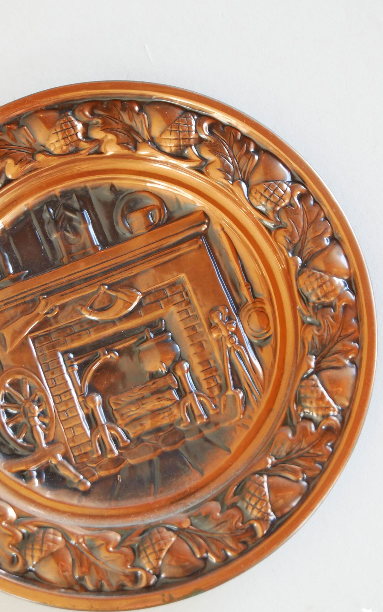 Vintage Coppercraft Guild Colonial Wall Plaque, Spinning Wheel and Hearth, Vintage Colonial Copper Wall Plaque, Vintage Copper Wall Plaque