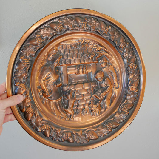 Vintage Coppercraft Guild Colonial Wall Plaque, Mother and Children at Well, Vintage Colonial Copper Wall Plaque, Vintage Copper Wall Plaque