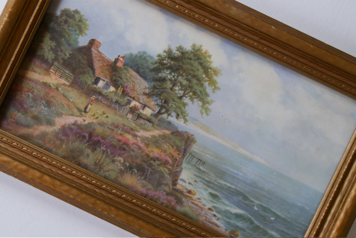 Vintage Framed Cottage by the Coast Canva Print, Cottagecore Print, Vintage Cottage Artwork, Vintage Canvas Cottage Scene Art, Cottagecore Wall Decor, Vintage Farmhouse Cottage Decor, Vintage Cottage Wall Decor