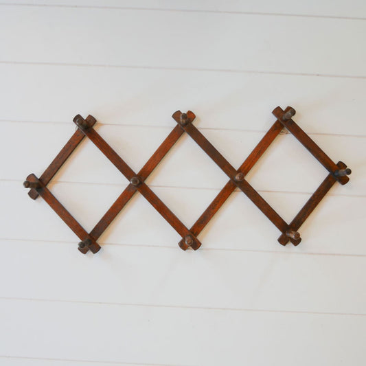 Vintage Dark Stained Wood Accordion Hat Rack