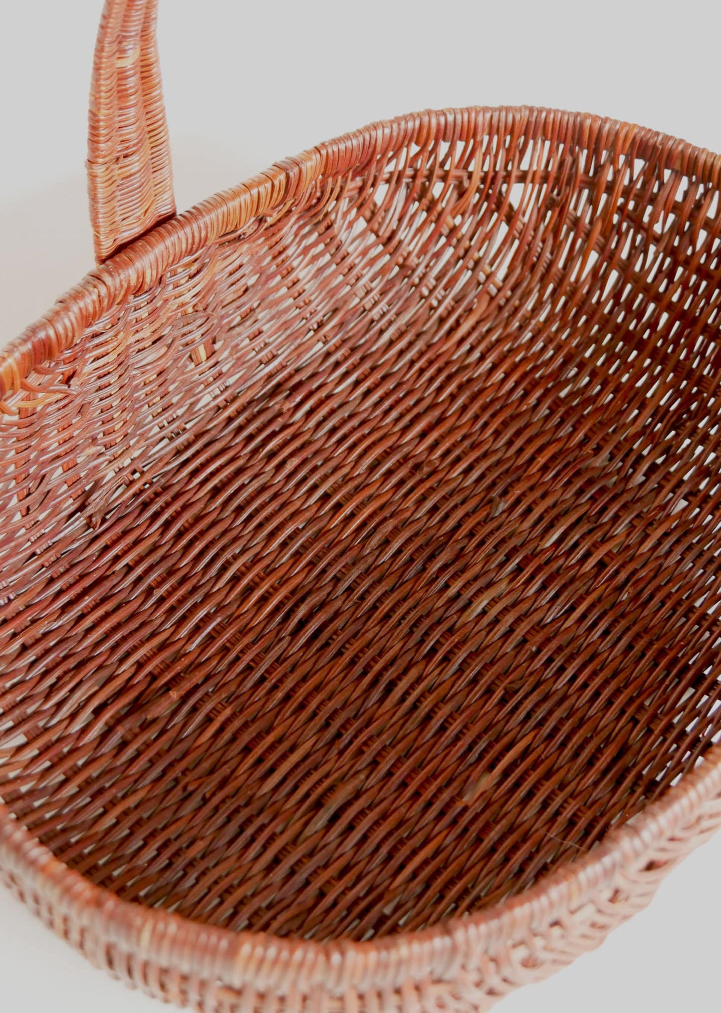 Vintage Brown Wicker Oval Basket with Handle, Vintage Wicker Flower Basket, Oval Wicker Handle Basket