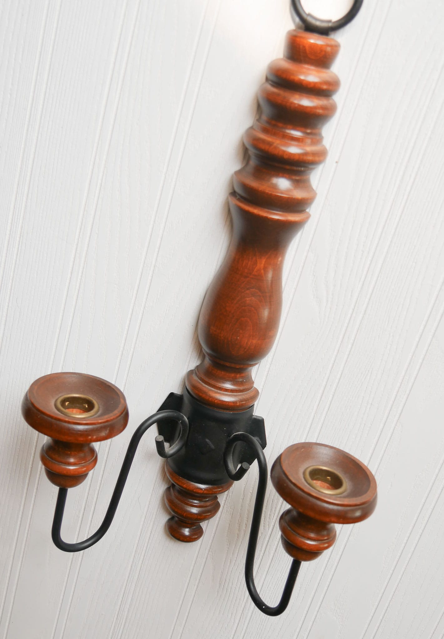 Vintage Double Candlestick Wall Sconce, Vintage Wood and Metal Candlestick Wall Sconce