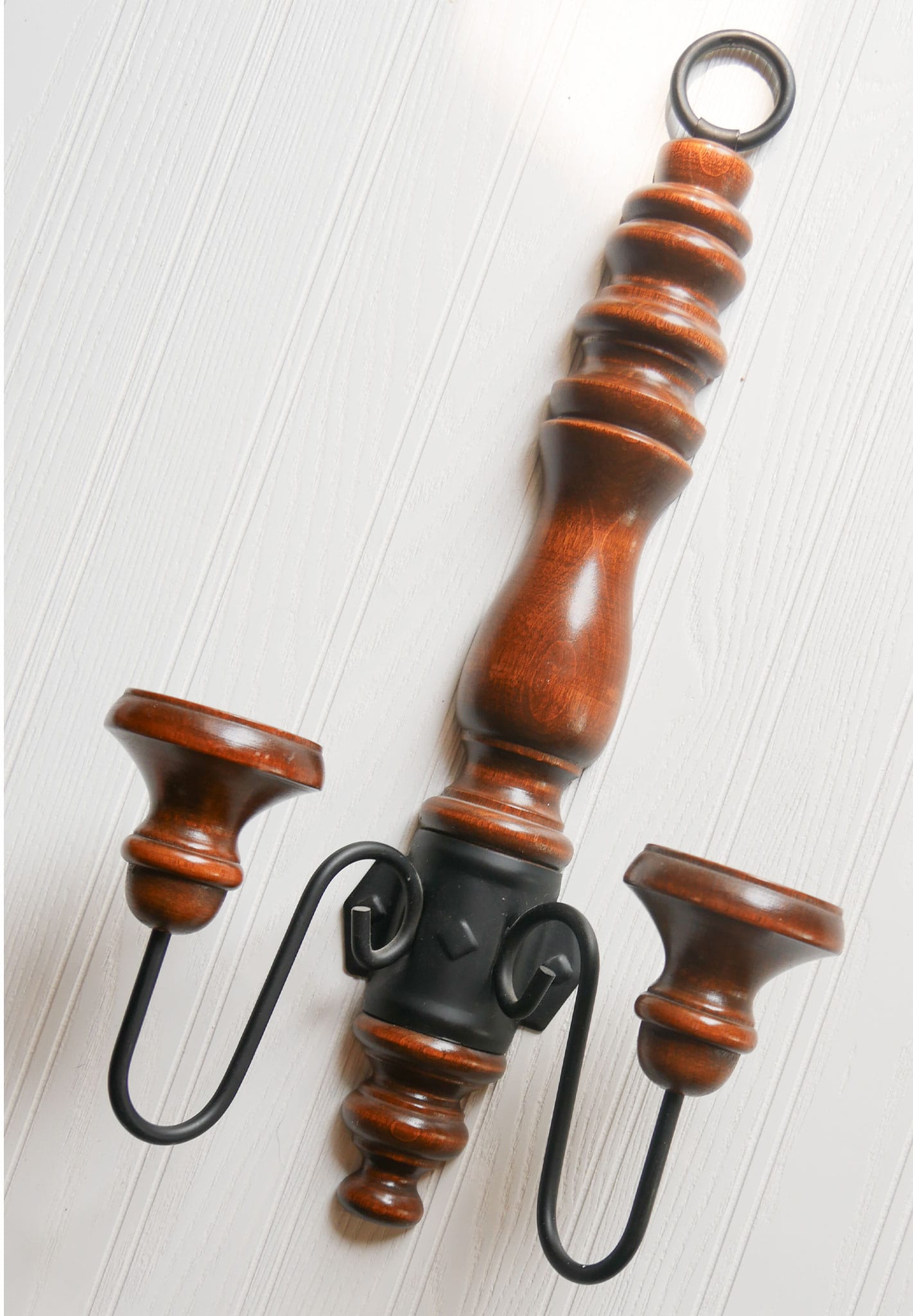 Vintage Double Candlestick Wall Sconce, Vintage Wood and Metal Candlestick Wall Sconce
