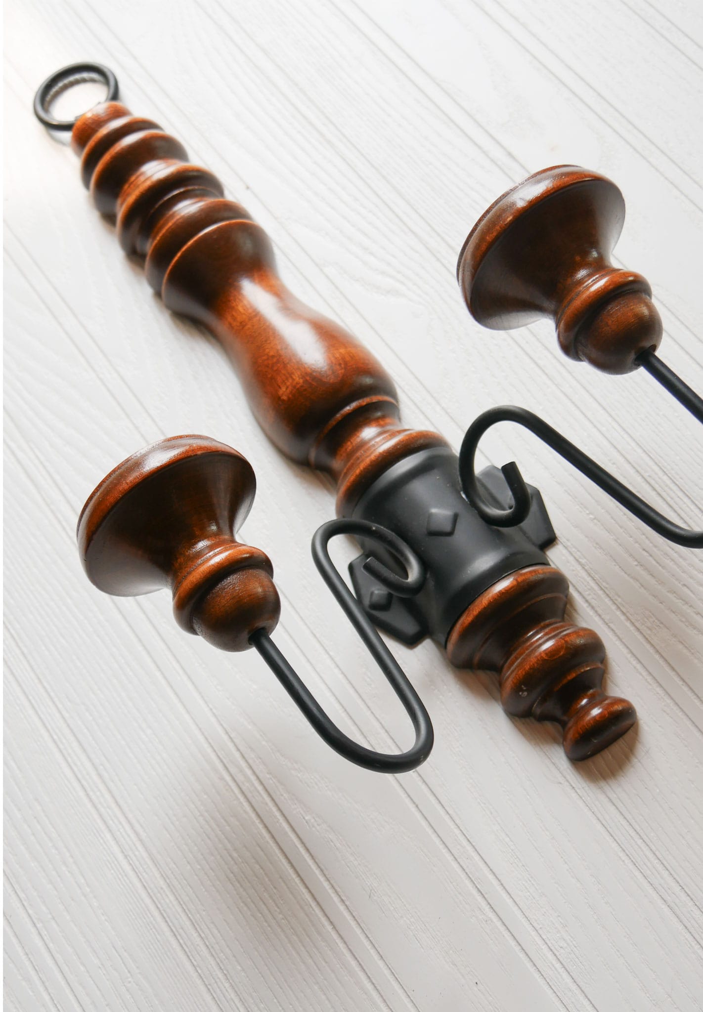 Vintage Double Candlestick Wall Sconce, Vintage Wood and Metal Candlestick Wall Sconce