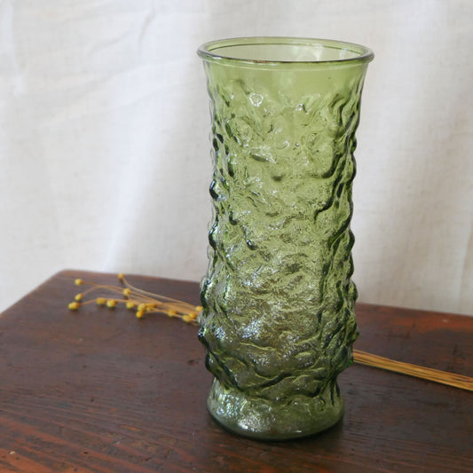 Vintage EO Brody Green Glass Vase, Vintage Green Crinkle Glass, Vintage Emerald Green Glass Vase