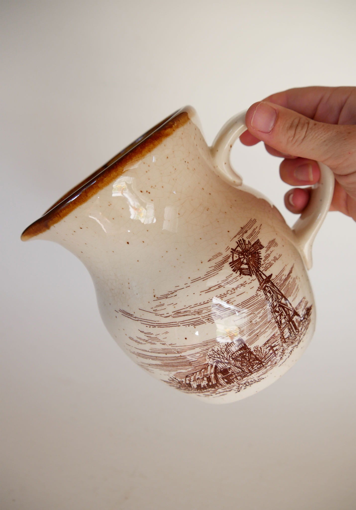 Vintage 1980s Enesco Sky and Plains Ceramic Farmhouse Pitcher, Vintage Farmhouse Pitcher, Vintage Country Pitcher, Vintage Farmhouse Kitchen, Vintage Country Kitchen Decor