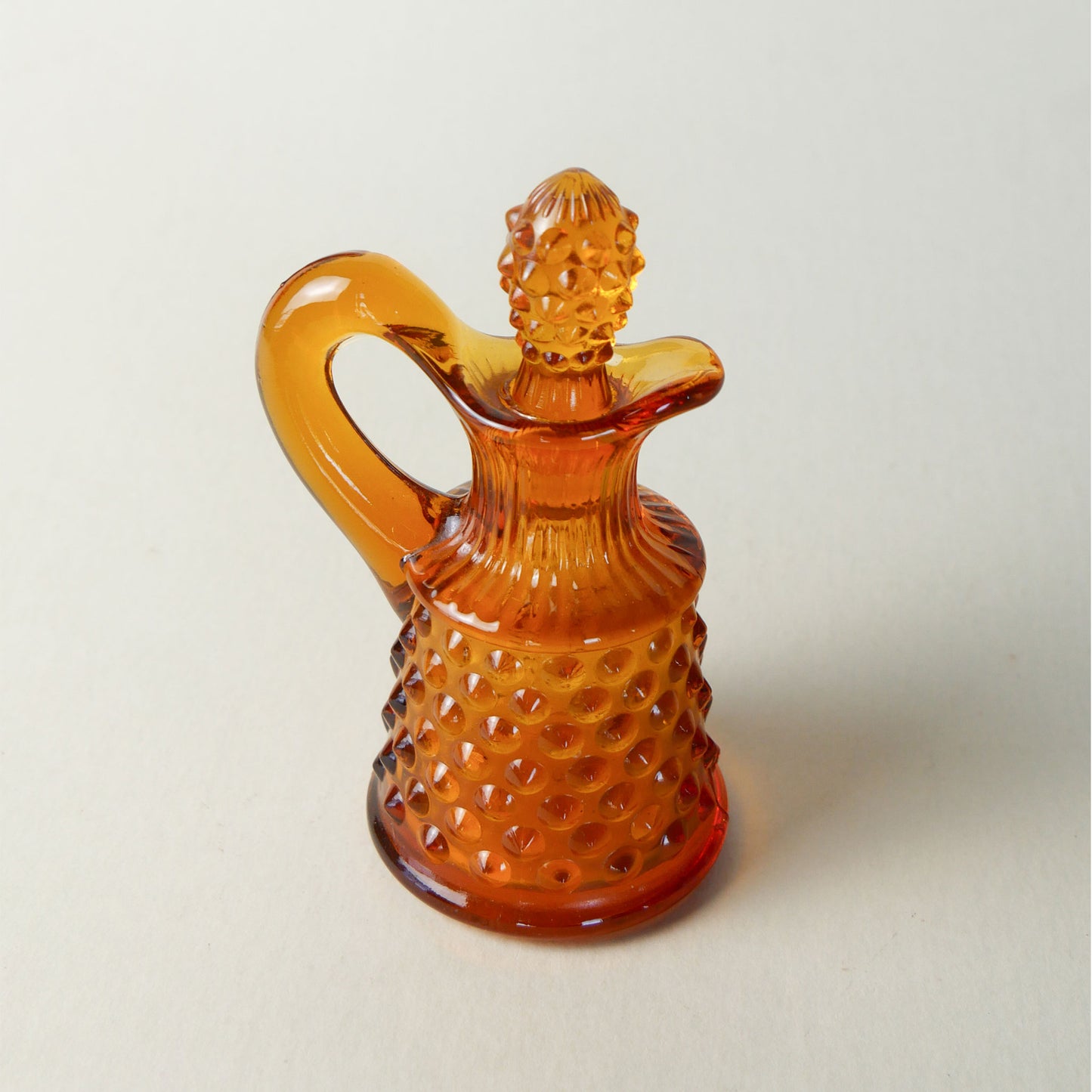 Fenton Hobnail Amber Glass Mini Cruet Pitcher with Stopper, Vintage Amber Cruet