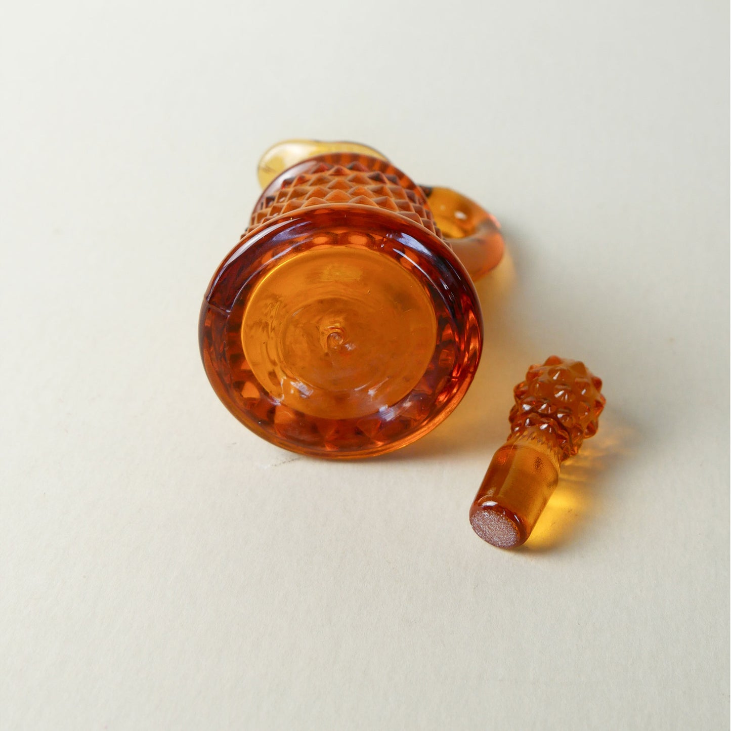 Fenton Hobnail Amber Glass Mini Cruet Pitcher with Stopper, Vintage Amber Cruet
