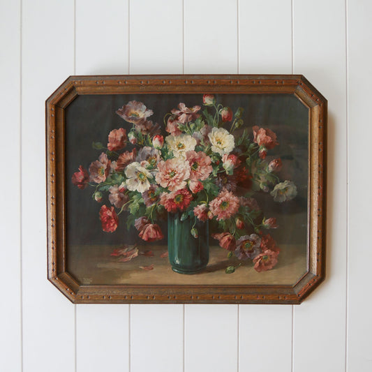 Vintage Framed Moody Floral Print, Carl Jung Spanish Poppys, Vintage Florals in Vase, Vintage Poppy Florals Print