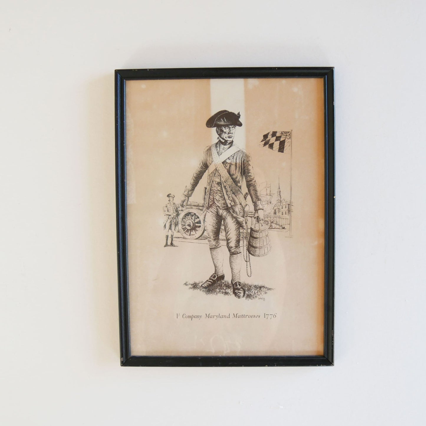 Vintage Framed 1st Company Maryland Mattrosses 1776 Solder, Framed American Revolution Solder