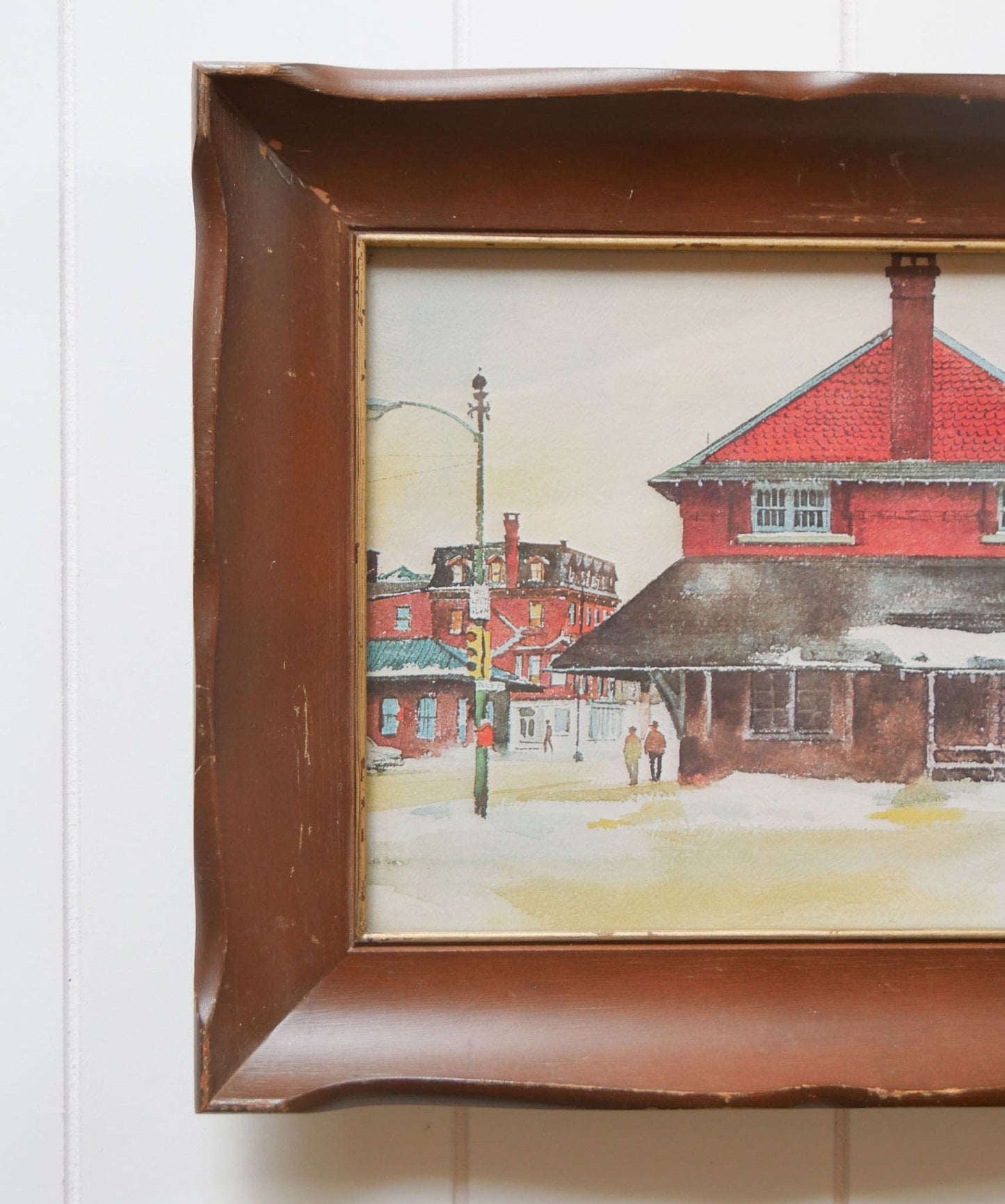 Vintage Framed Ranulph Bye Glass Railroad Station Reproduction, Vintage Railroad Station Artwork