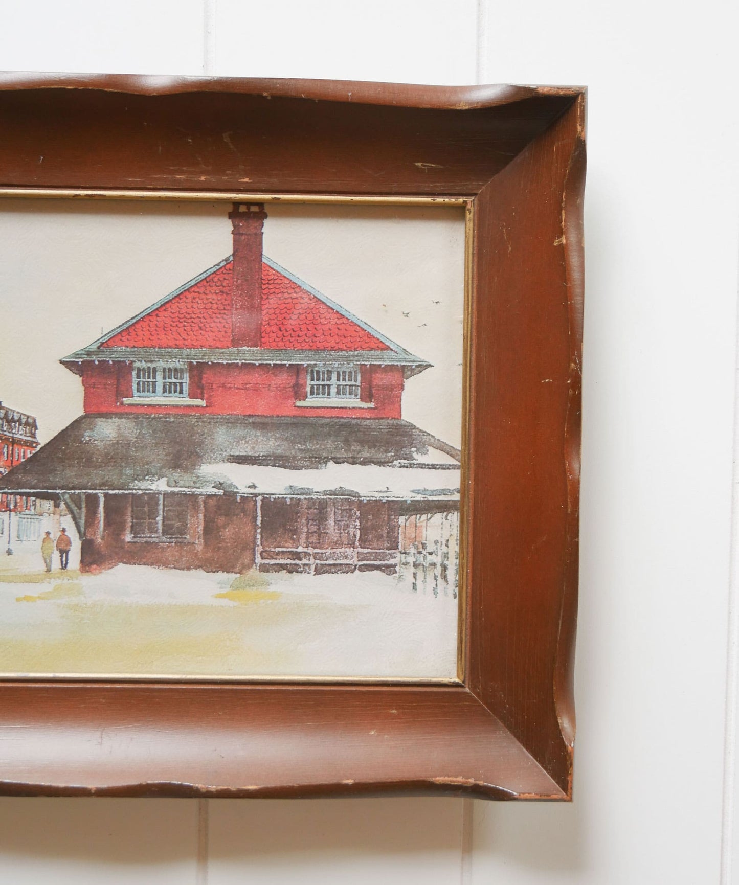 Vintage Framed Ranulph Bye Glass Railroad Station Reproduction, Vintage Railroad Station Artwork