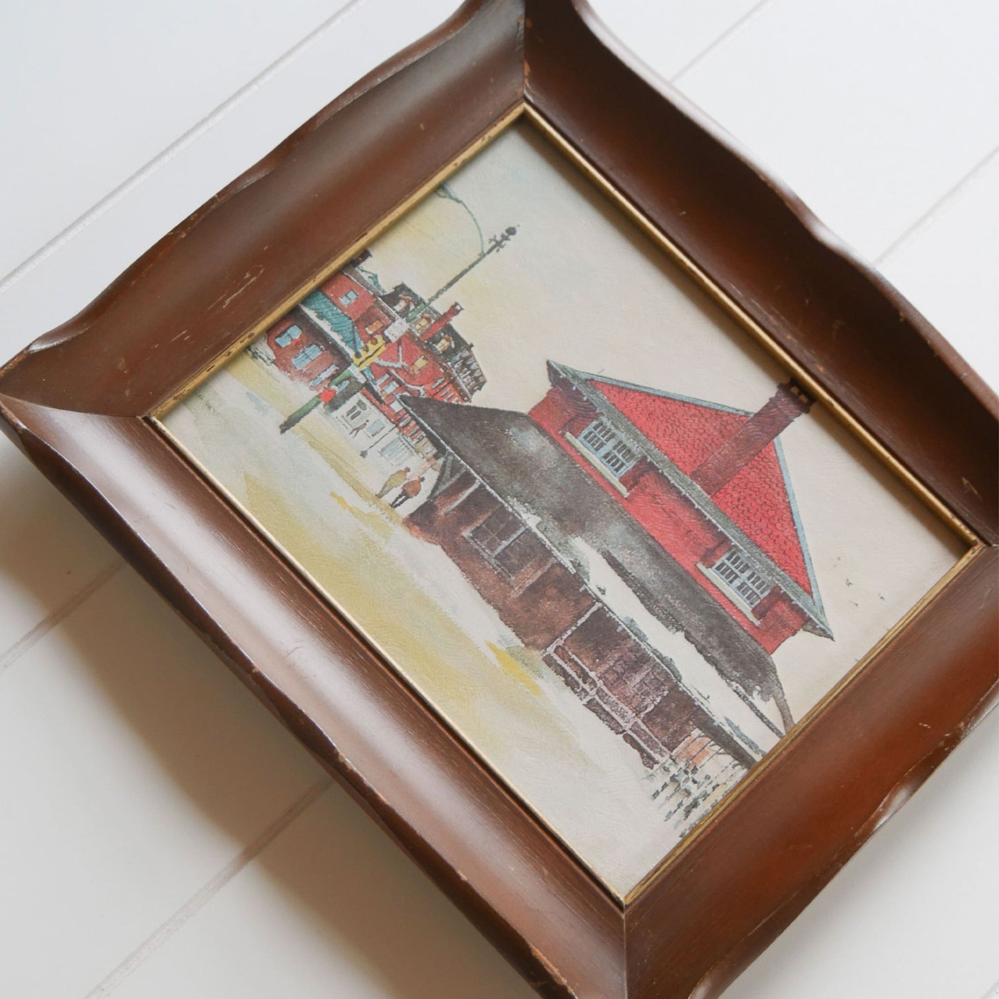Vintage Framed Ranulph Bye Glass Railroad Station Reproduction, Vintage Railroad Station Artwork