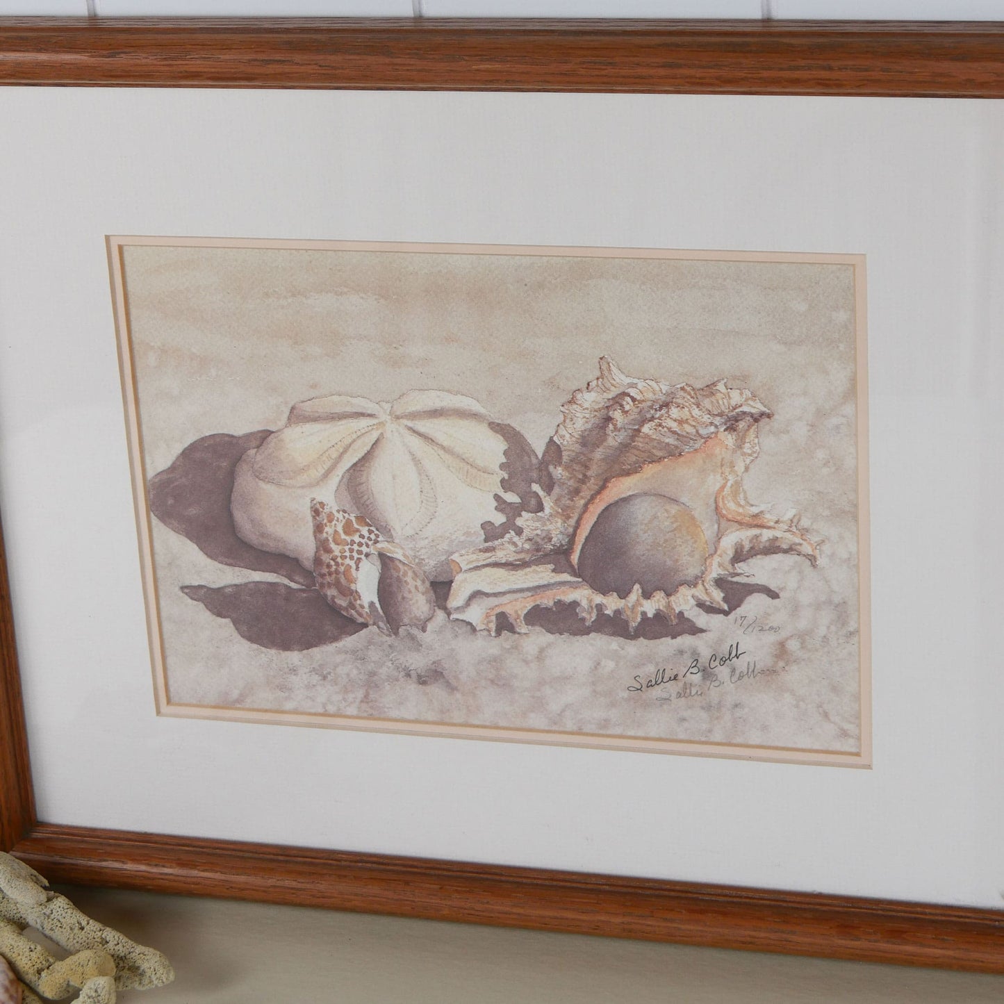 Vintage Framed Sea Shells on the Beach Print, Signed Sallie B Cobb, Vintage Nautical Decor, Nautical Wall Decor, Coastal Wall Decor