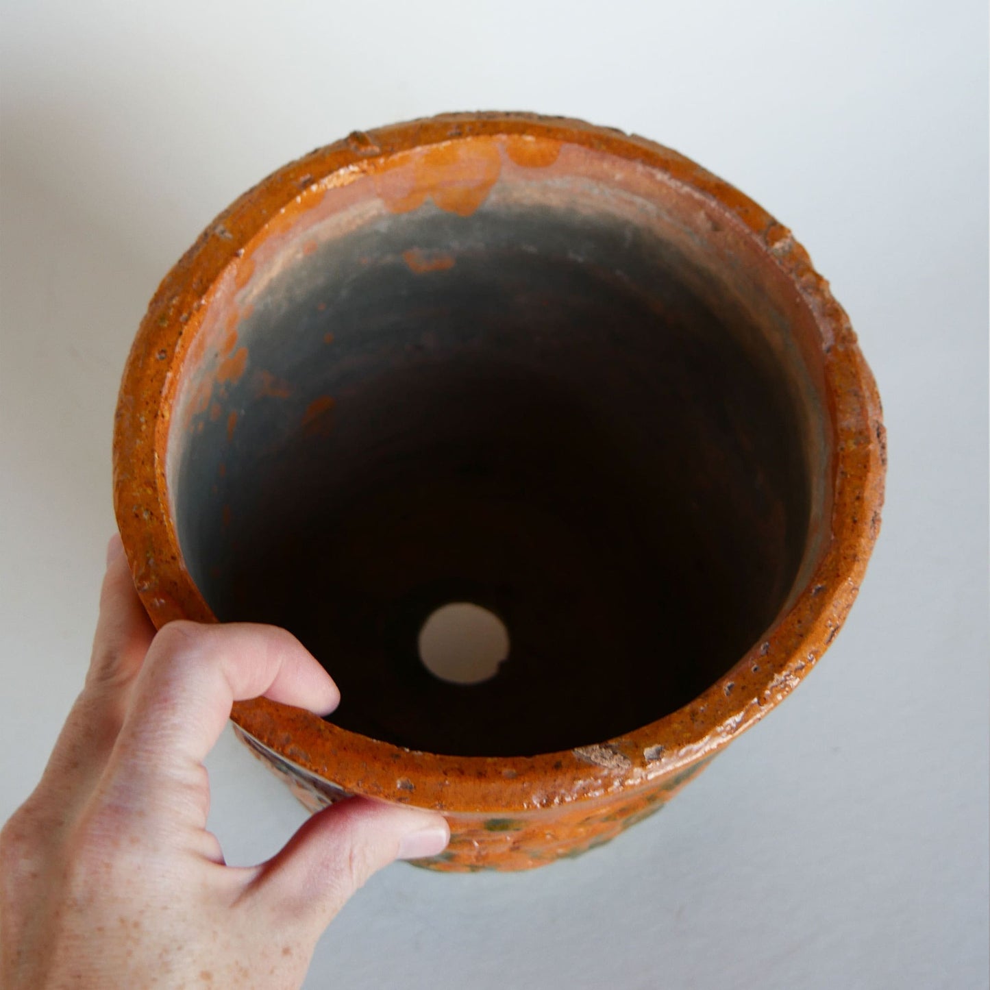 Vintage Orange and Green Pottery Planter, Green and Orange Pottery Planter