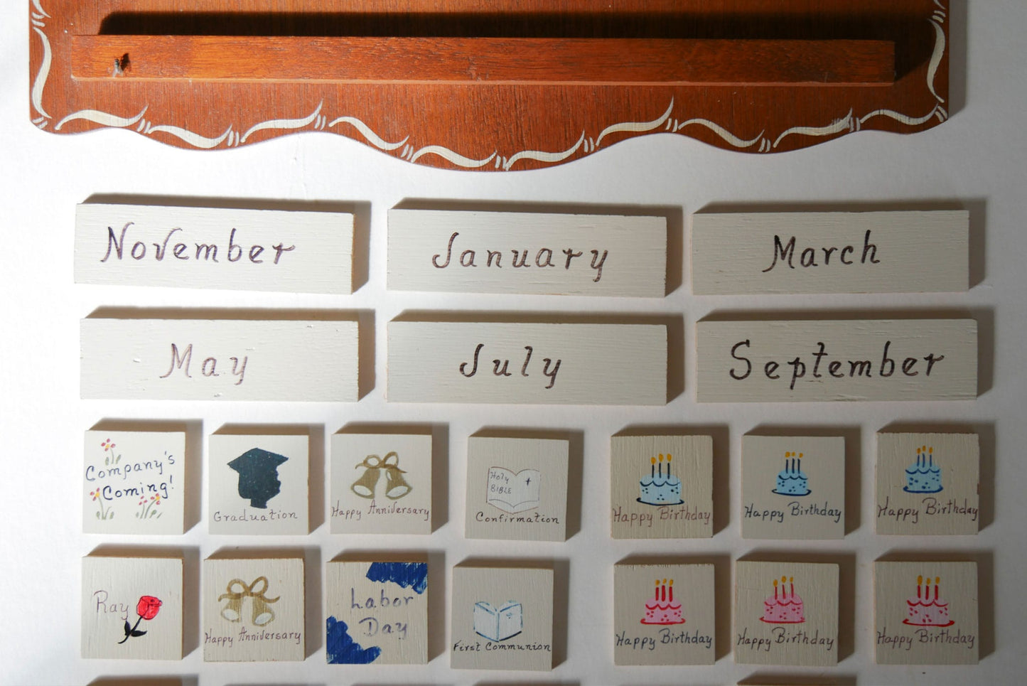 Vintage Hand Painted Perpetual Wood Calendar, Vintage Wood Calendar, Vintage Hand Painted Wood Calendar