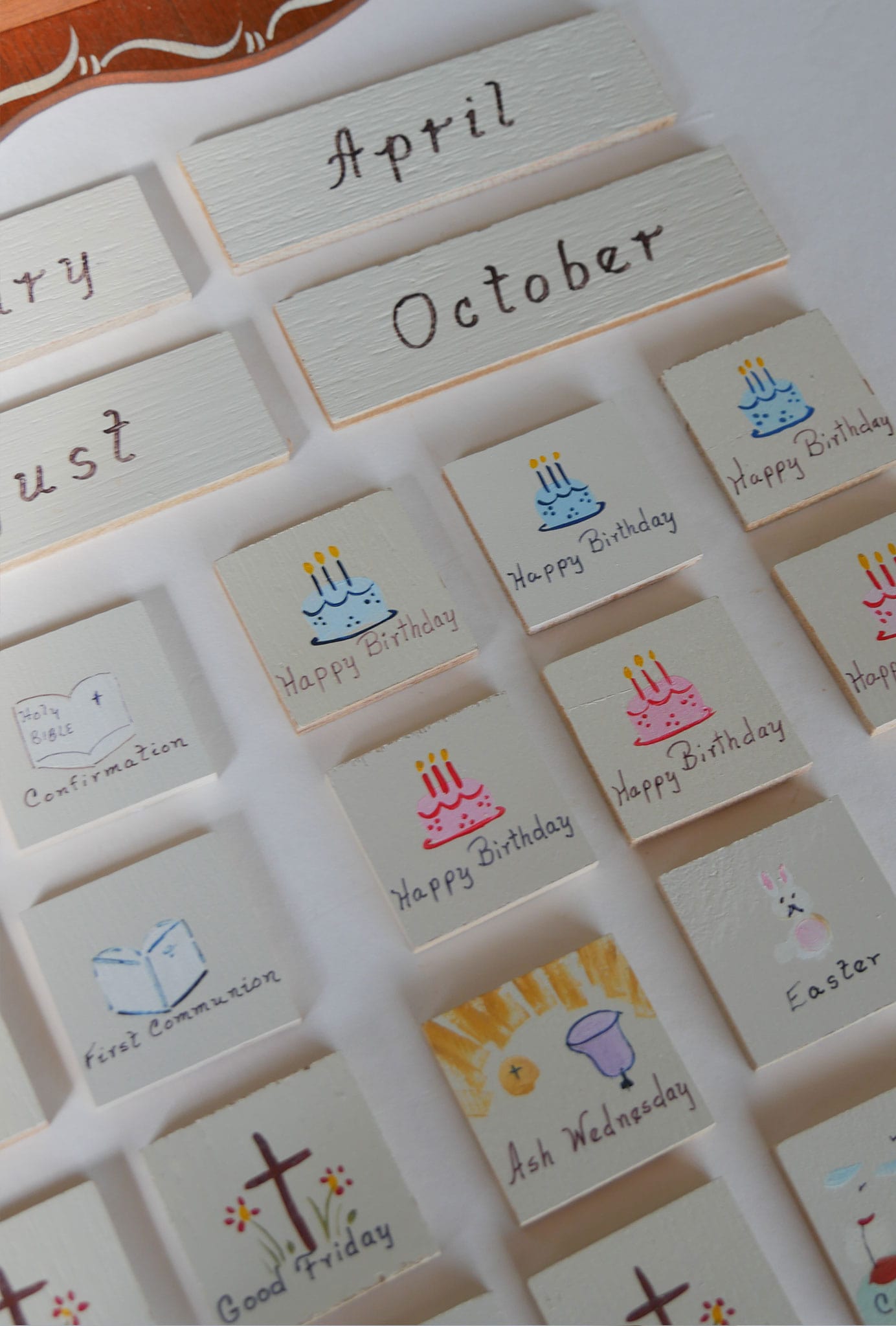 Vintage Hand Painted Perpetual Wood Calendar, Vintage Wood Calendar, Vintage Hand Painted Wood Calendar