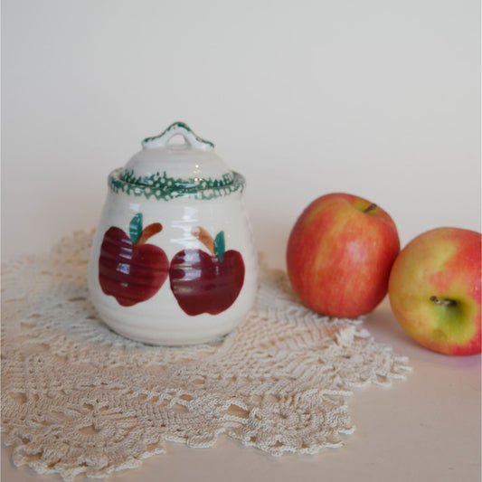 Vintage Handpainted Apple Sigar Dish with Lid Vintage Country Apple Stoneware Vintage Coutnry Apple Jar with Lid