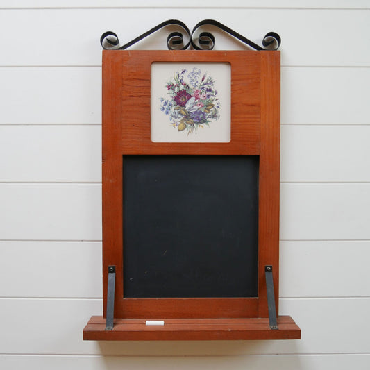 Vintage Wood Chalk Board with Home and Garden Floral Design Tile Feature, Vintage Chalkboard Sign, Vintage Floral Wood Chalkboard Sign