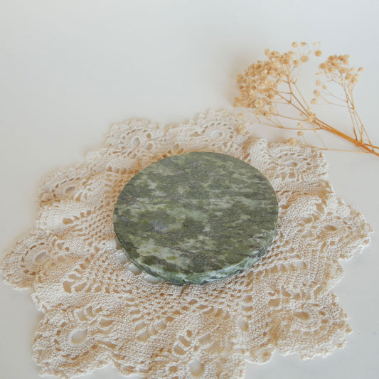 Connemara Marble Paper Weight or Coaster, Republic of Ireland Green Irish Marble