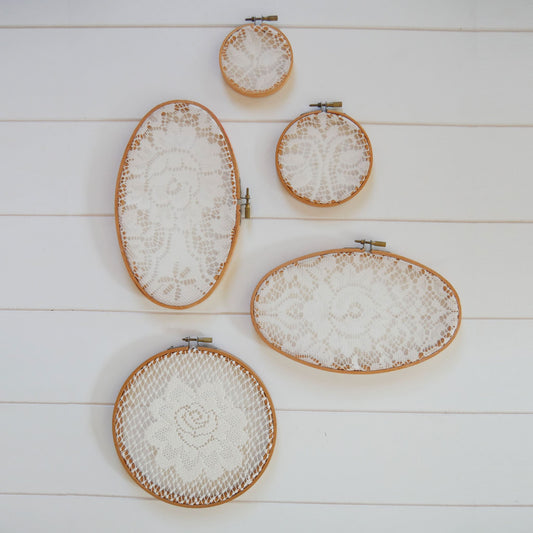 Vintage Gallery Wall, Vintage Lace Gallery Wall, Vintage Embroidery Hoop Wall Display, Vintage Gallery Wall
