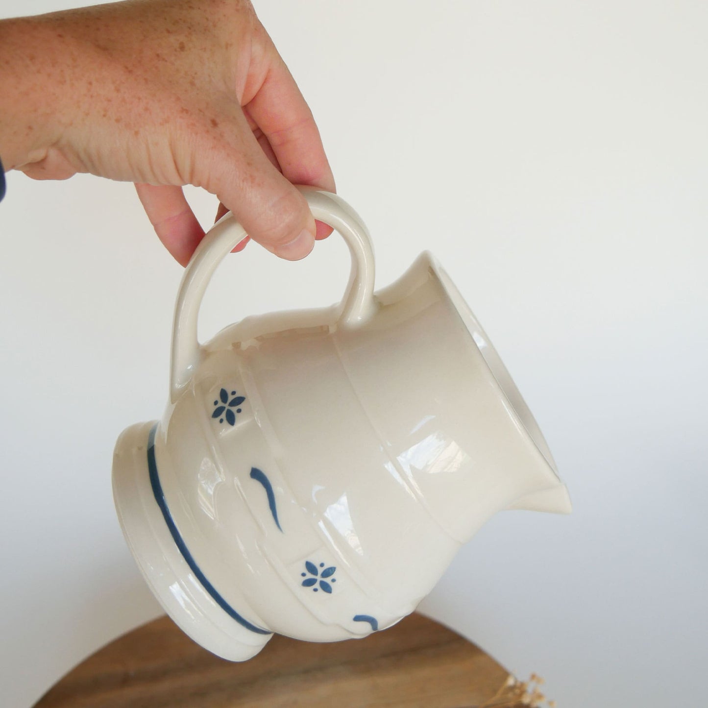 Vintage Longaberger Woven Traditions Classic Blue and White Pitcher Vintage Longaberger Pottery Vintage Farmhouse Blue and White Decor