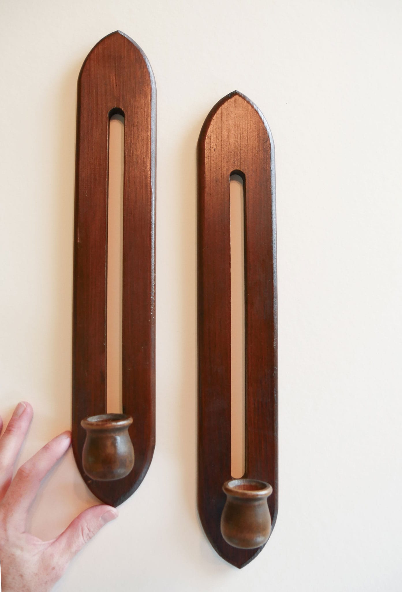 Pair of Vintage MCM Wood Candlestick Sconces, Midcentury Wall Sconce, MCM Candlestick Holders, Midcentury Home Deocr, Vintage MCM Decor, Vintage Midcentury Decor