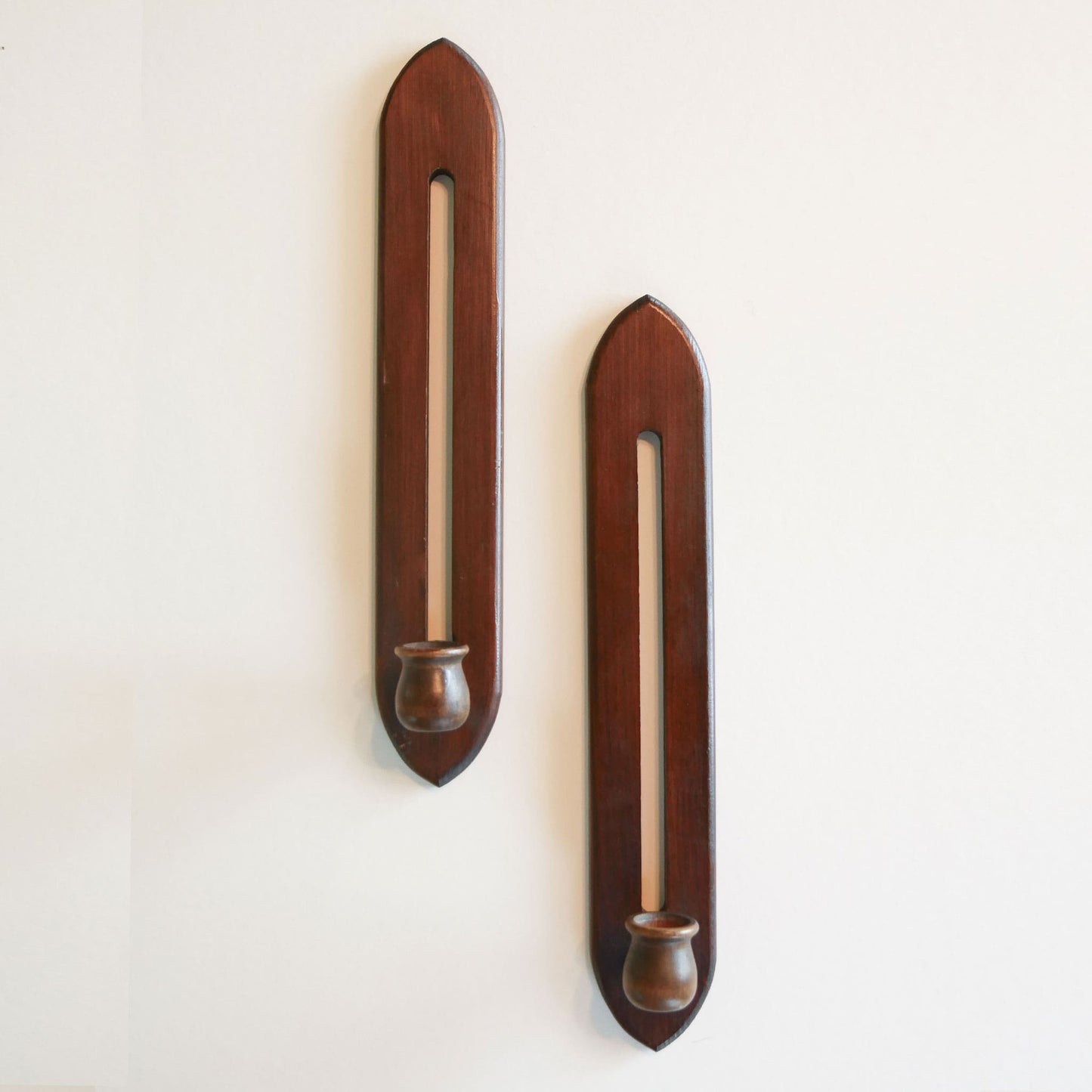 Pair of Vintage MCM Wood Candlestick Sconces, Midcentury Wall Sconce, MCM Candlestick Holders, Midcentury Home Deocr, Vintage MCM Decor, Vintage Midcentury Decor