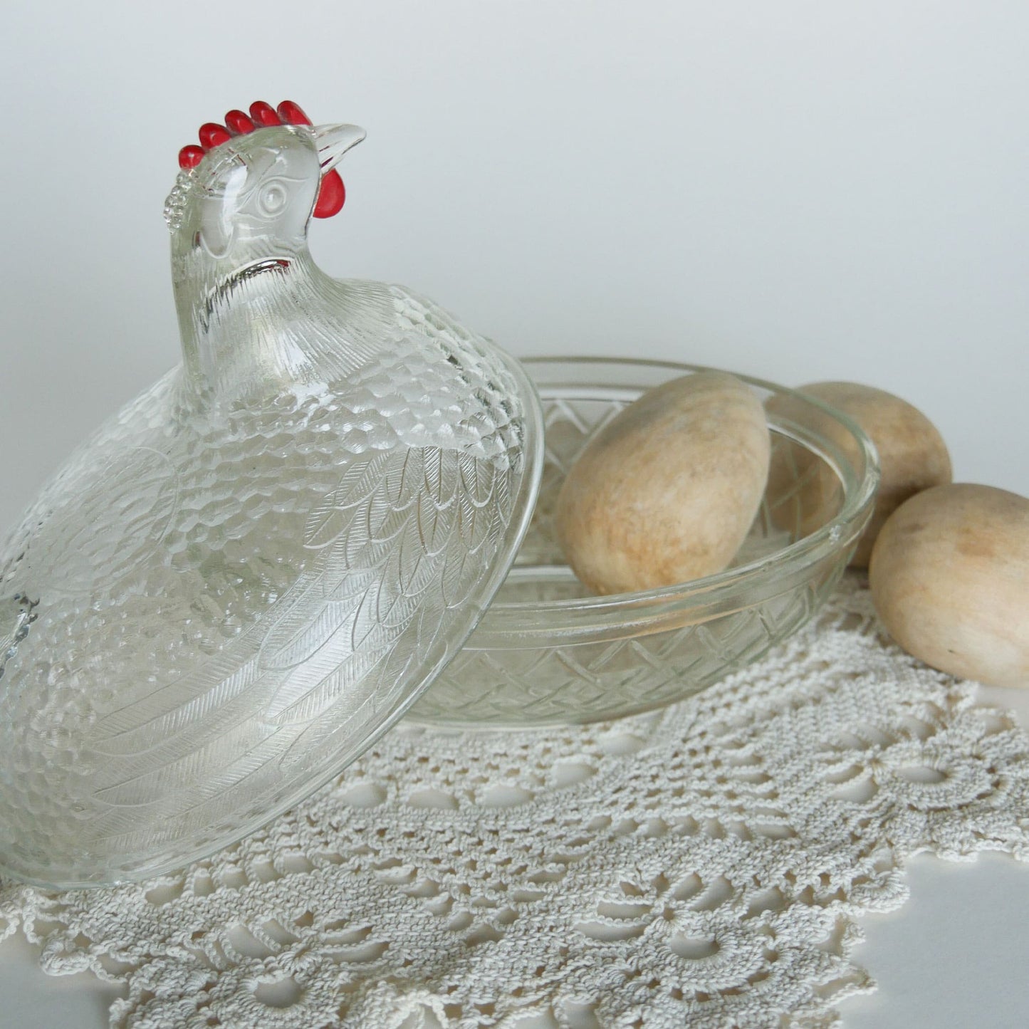 Vintage Clear Glass Nesting Chicken, Medium, Vintage Glass Nesting Hen, Vintage Farmhouse Decor, Vintage Farmhouse Kitchen Decor