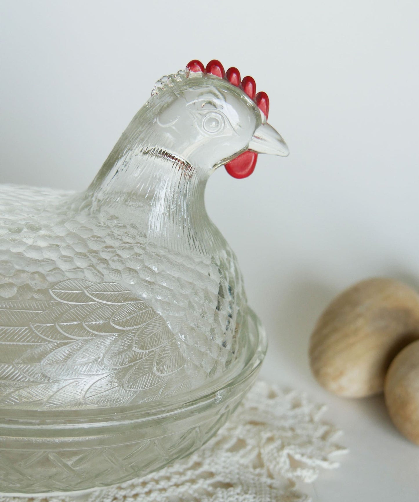 Vintage Clear Glass Nesting Chicken, Medium, Vintage Glass Nesting Hen, Vintage Farmhouse Decor, Vintage Farmhouse Kitchen Decor