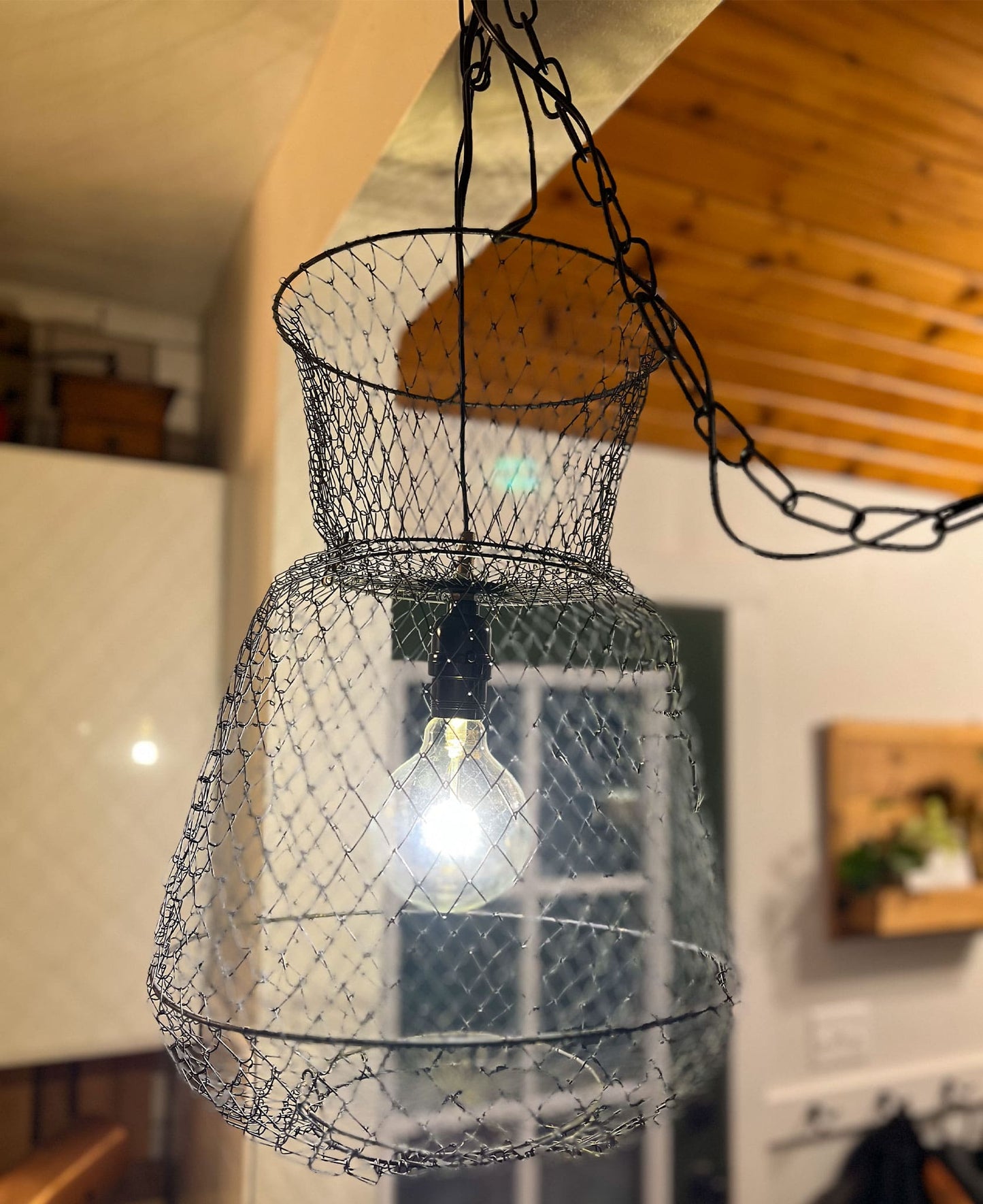 Vintage Metal Fishing Basket Light Fixture