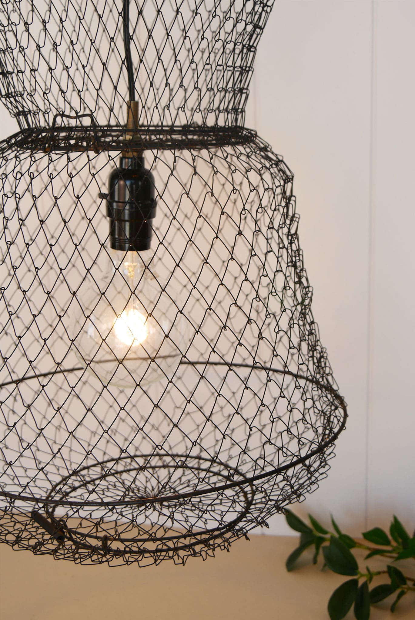 Vintage Metal Fishing Basket Light Fixture