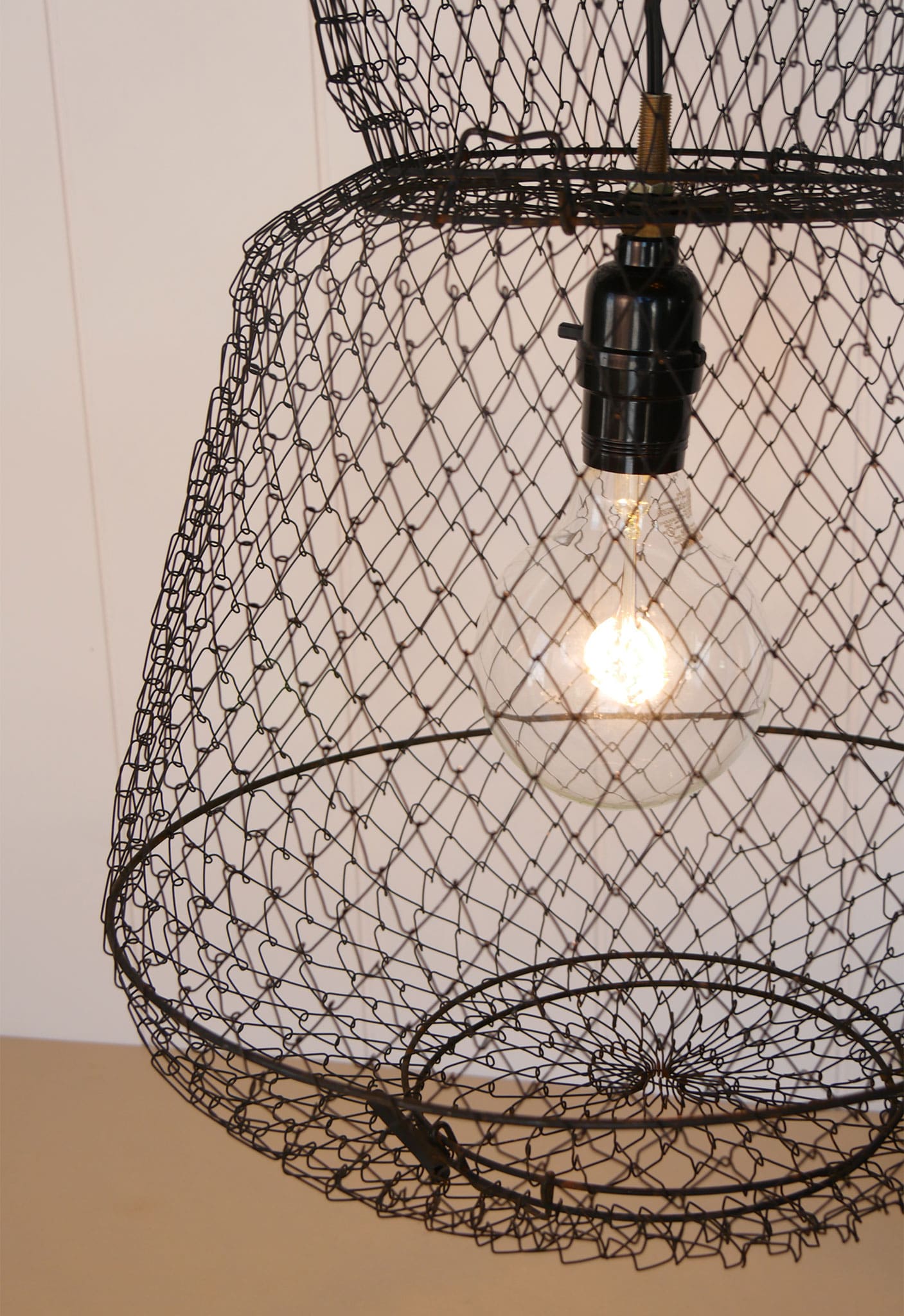 Vintage Metal Fishing Basket Light Fixture