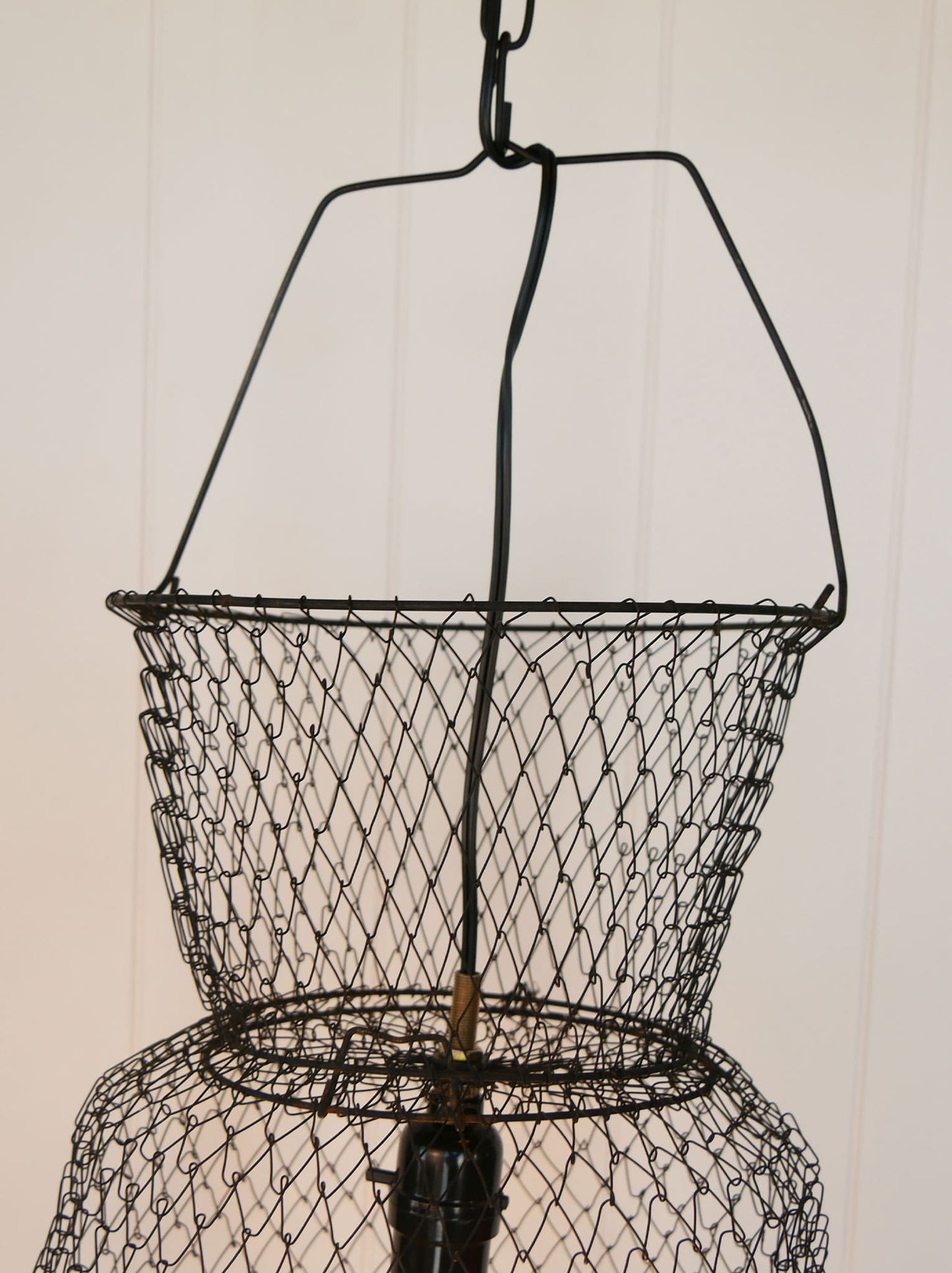 Vintage Metal Fishing Basket Light Fixture