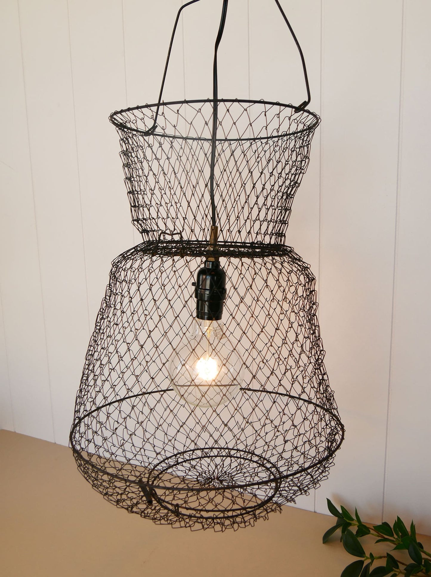 Vintage Metal Fishing Basket Light Fixture