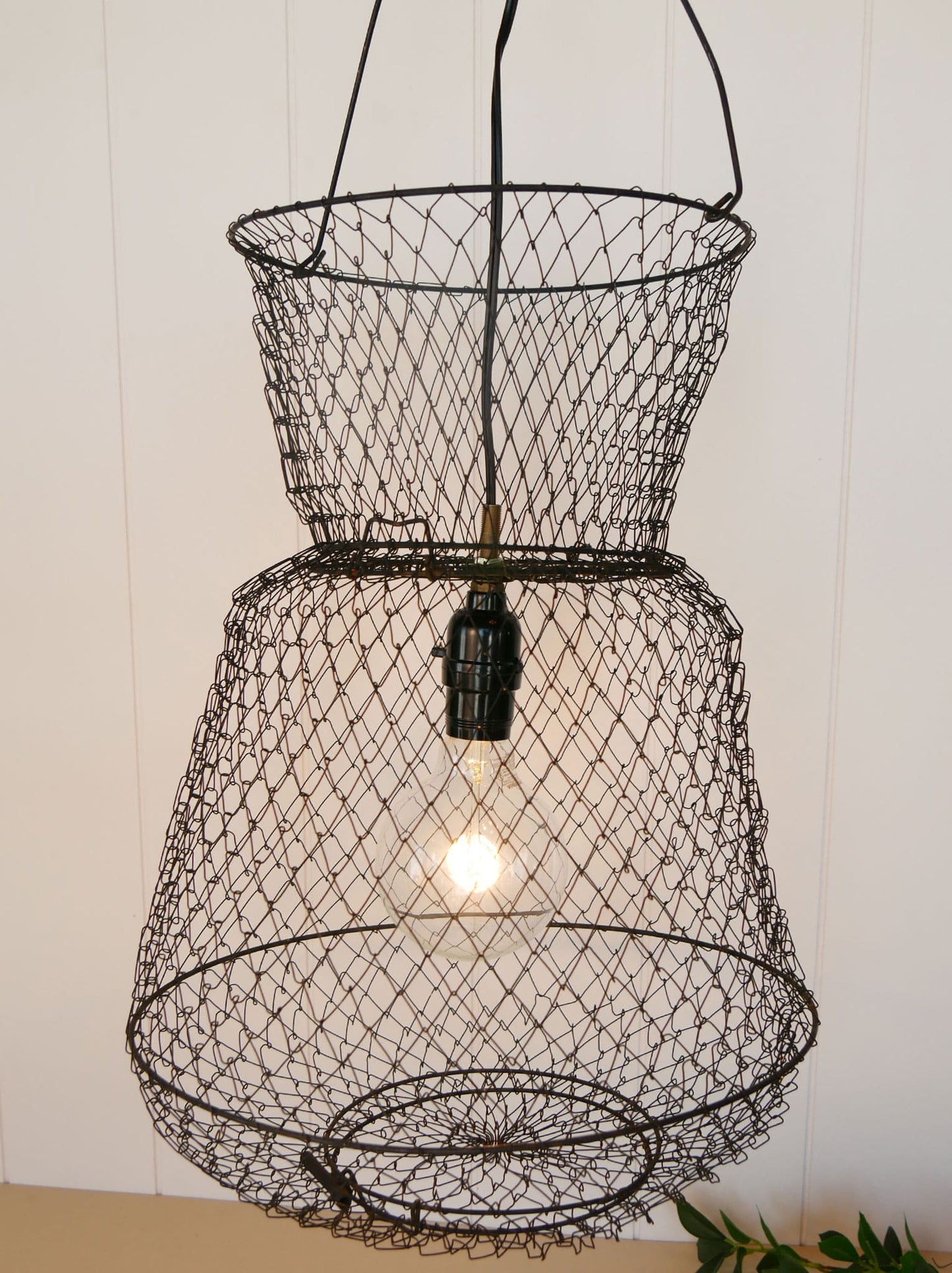 Vintage Metal Fishing Basket Light Fixture
