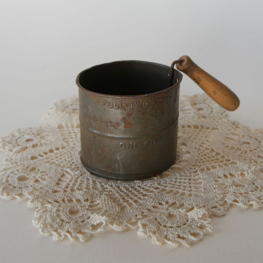 Vintage Metal Sifter with Wood Handle, Vintage Farmhouse Decor, Vintage Metal Sifter, Vintage Sifter Vintage Farmhouse Kitchen