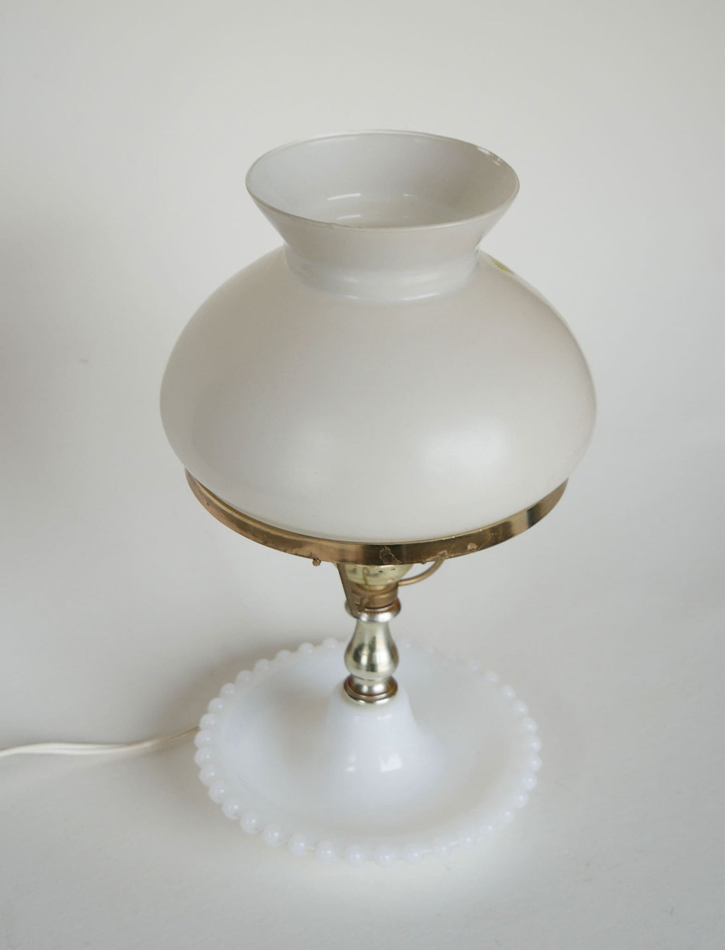 Vintage Hobnail Milk Glass Yellow Floral Table Lamp