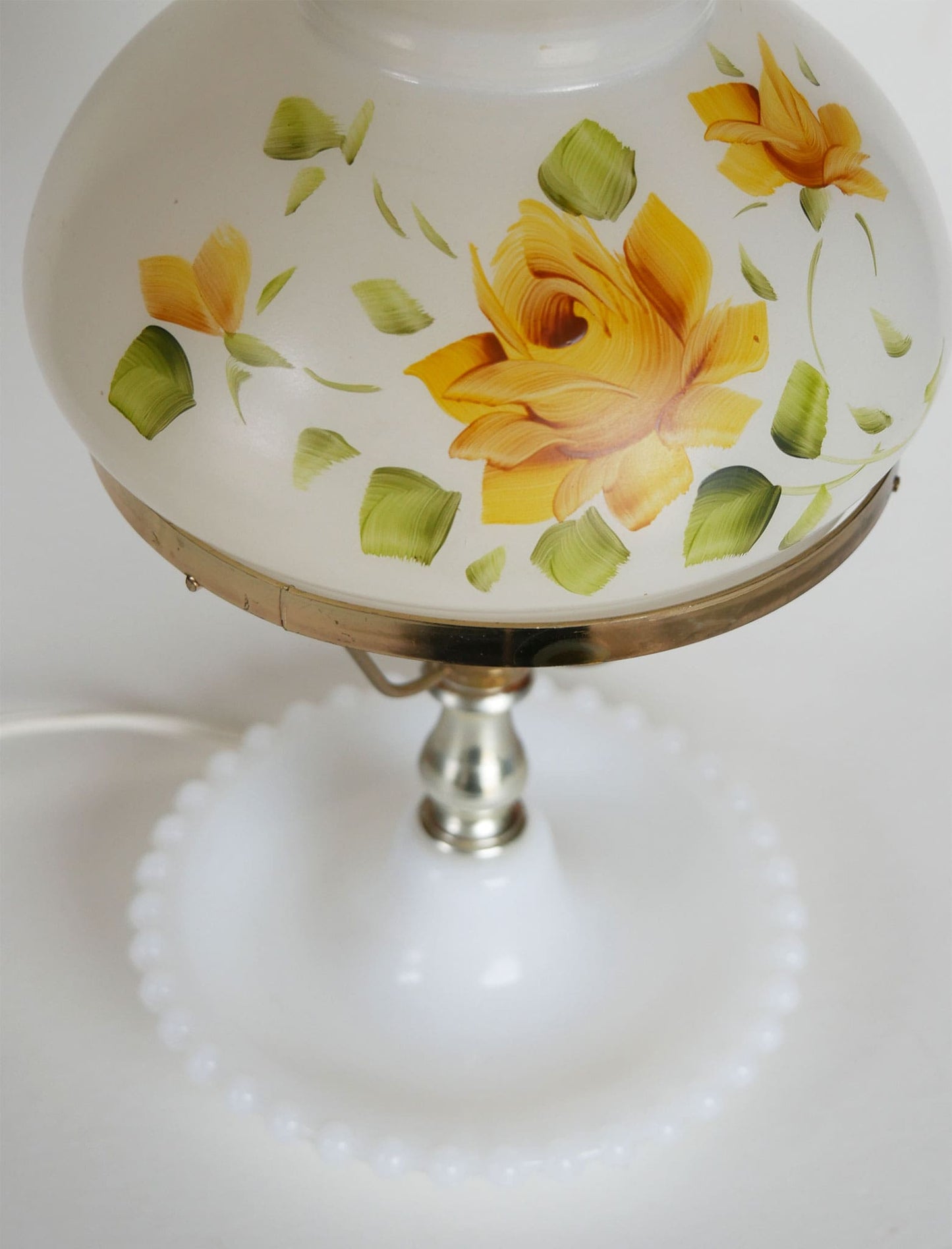Vintage Hobnail Milk Glass Yellow Floral Table Lamp
