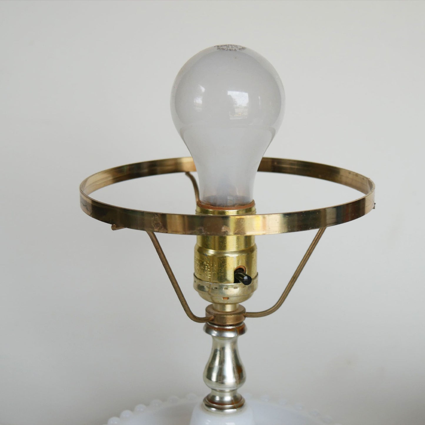 Vintage Hobnail Milk Glass Yellow Floral Table Lamp