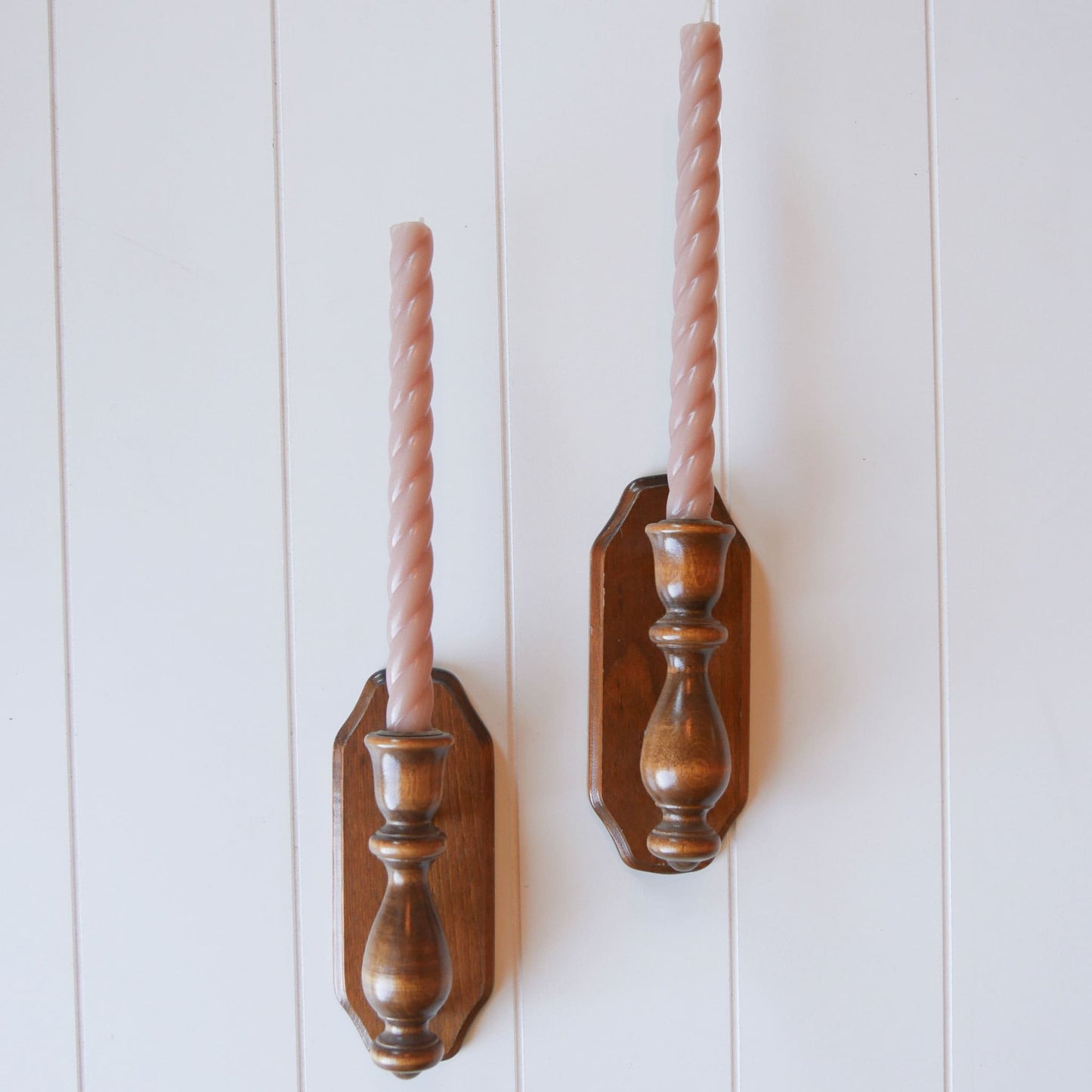 Vintage Pair of Wooden Candlestick Holder Wall Sconces Farmhouse Candle Sconces Vintage Wooden Candle Sconces
