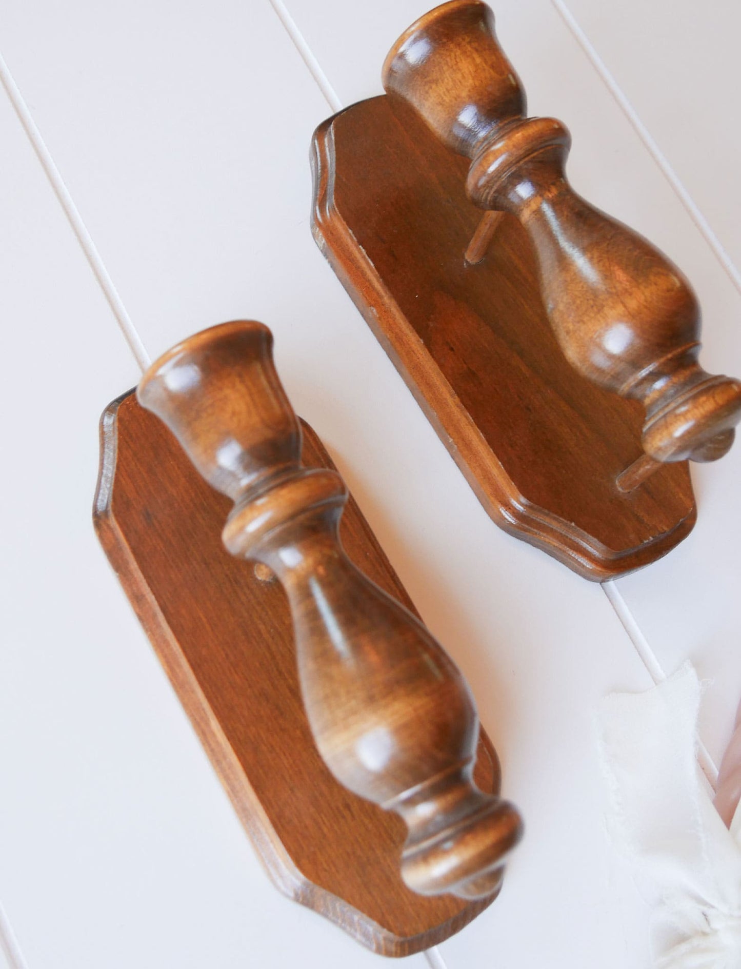 Vintage Pair of Wooden Candlestick Holder Wall Sconces Farmhouse Candle Sconces Vintage Wooden Candle Sconces