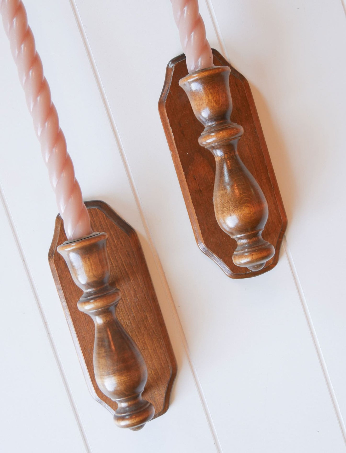Vintage Pair of Wooden Candlestick Holder Wall Sconces Farmhouse Candle Sconces Vintage Wooden Candle Sconces