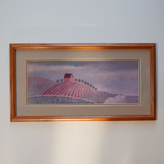 Oak Framed Folk Farmhouse & Fields Print, Vintage Folk Print, Vintage Framed Folk Farmhouse