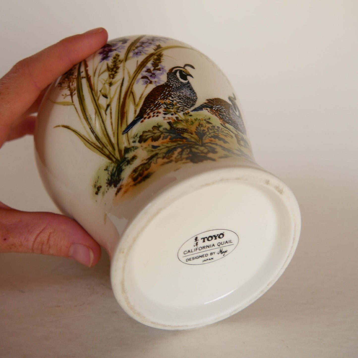 Vintage Quail and Lavender Vase, Quail Decor, Vintage Quail Stoneware, Vintage Floral Stoneware, Vintage Bird Scene Stoneware, Vintage Bird Vase