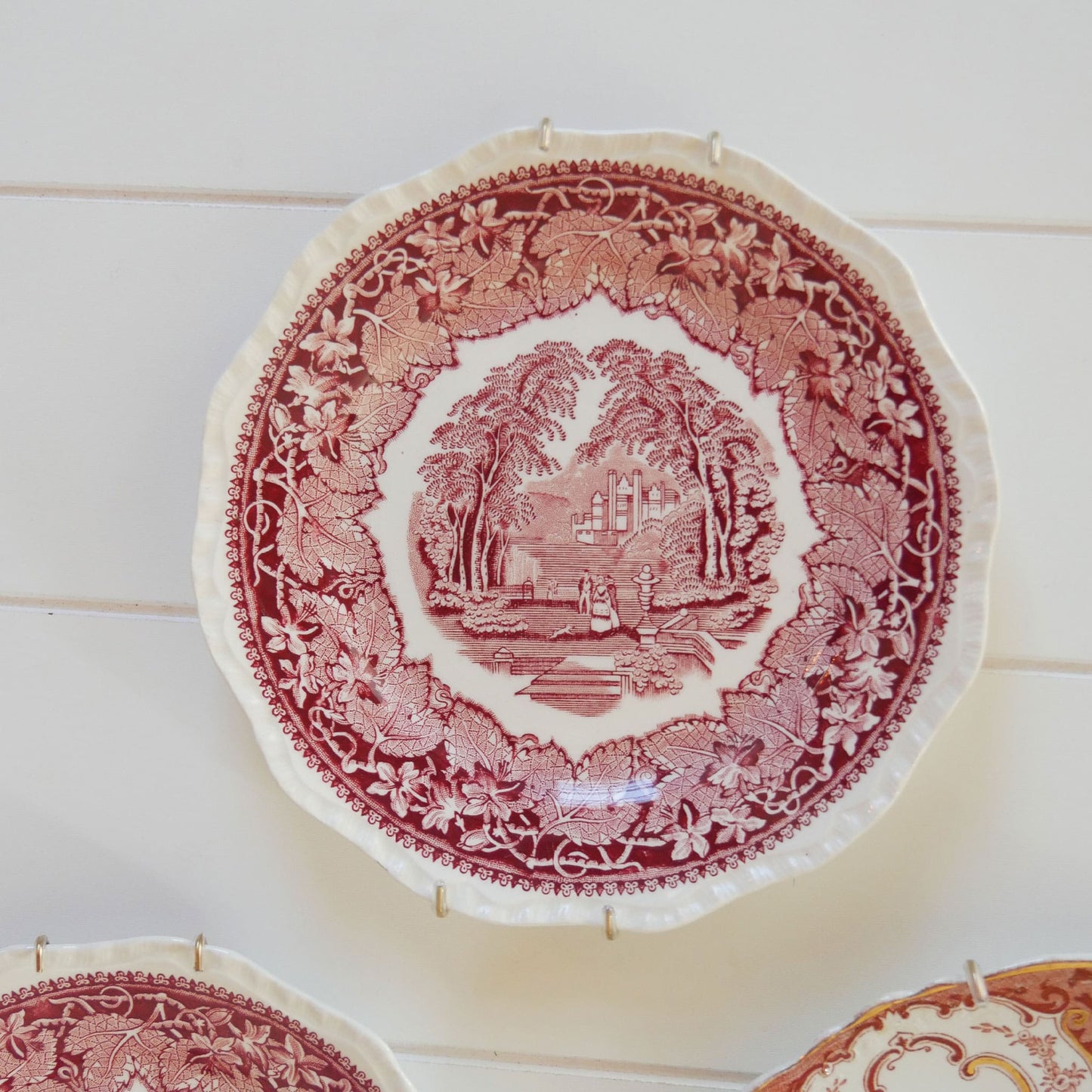 Antique Red and White Plate Gallery Wall, Antique Plate Wall, Vintage Plate Wall, Vintage Red and White Plates, Antique Red and White Plates