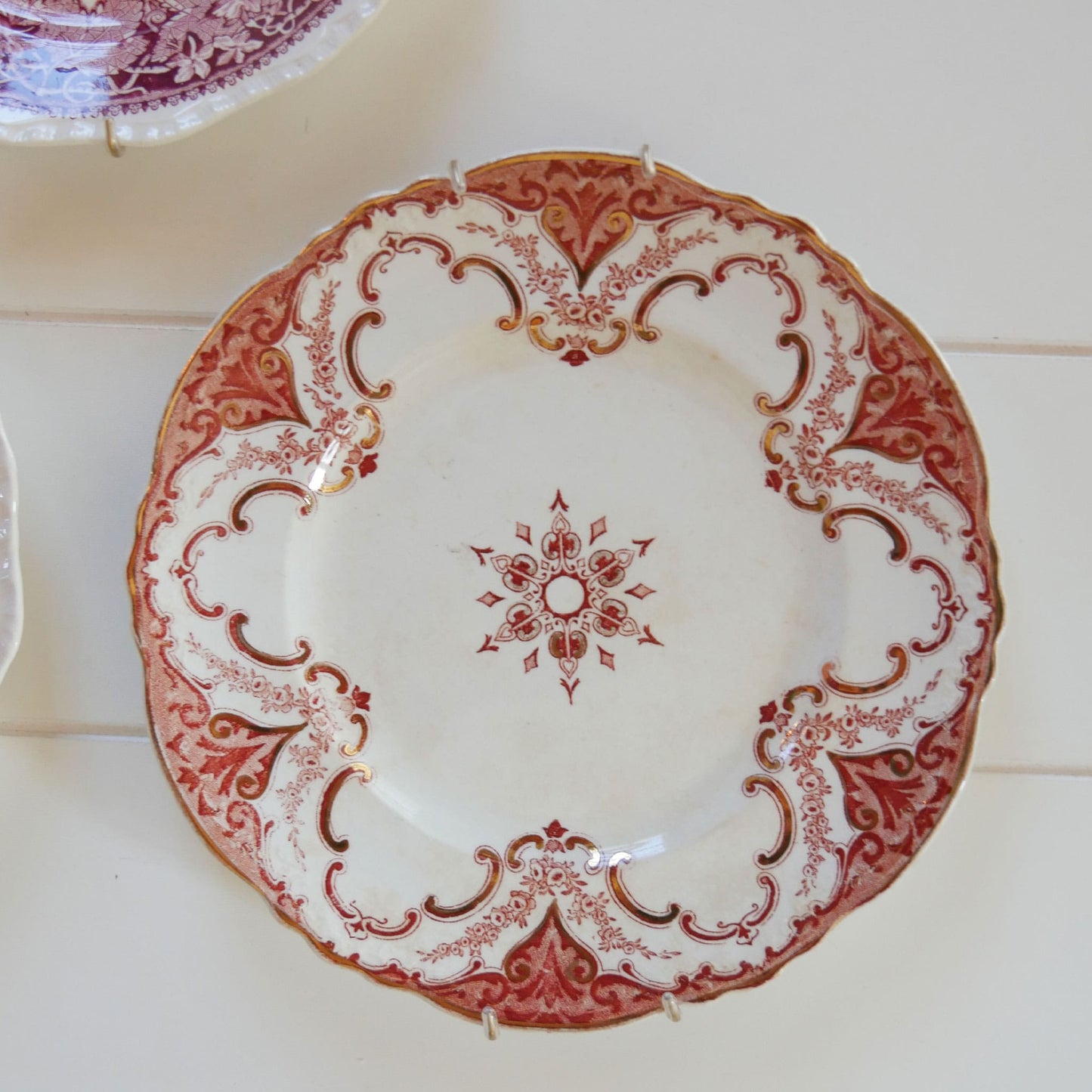 Antique Red and White Plate Gallery Wall, Antique Plate Wall, Vintage Plate Wall, Vintage Red and White Plates, Antique Red and White Plates