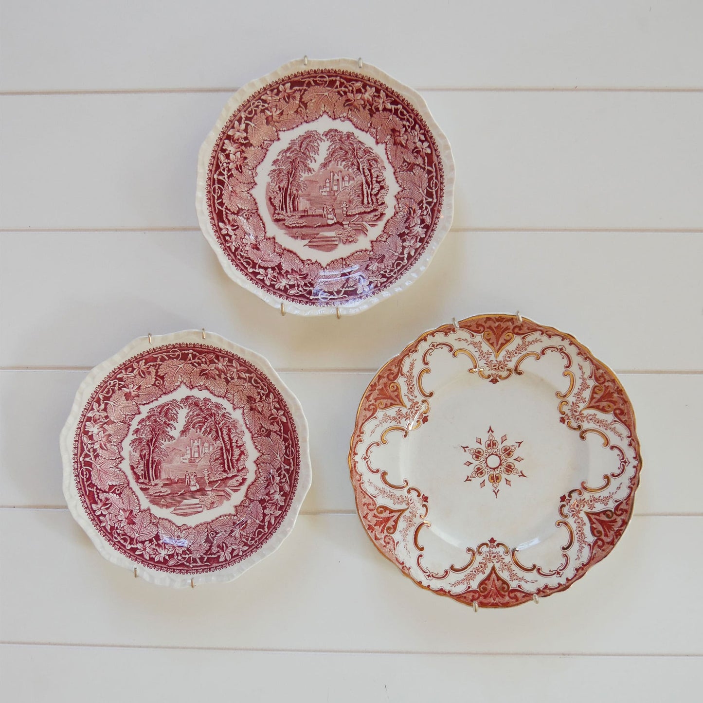 Antique Red and White Plate Gallery Wall, Antique Plate Wall, Vintage Plate Wall, Vintage Red and White Plates, Antique Red and White Plates
