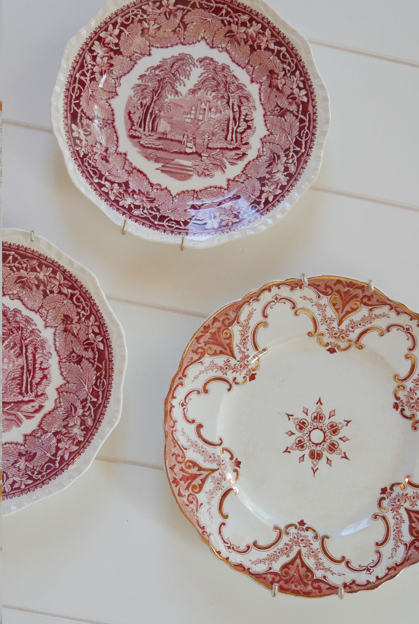 Antique Red and White Plate Gallery Wall, Antique Plate Wall, Vintage Plate Wall, Vintage Red and White Plates, Antique Red and White Plates