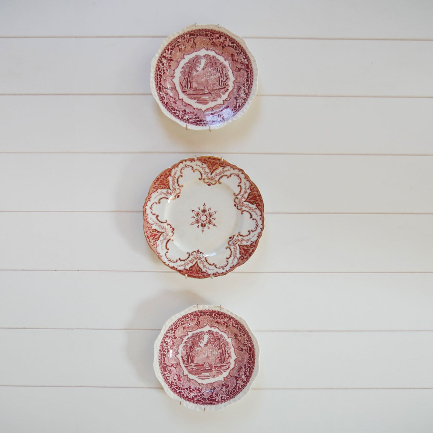 Antique Red and White Plate Gallery Wall, Antique Plate Wall, Vintage Plate Wall, Vintage Red and White Plates, Antique Red and White Plates